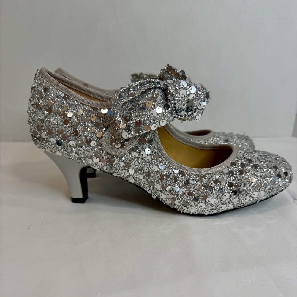 Silver Sequin Mary Jane Heels Glitter Pumps Party Wedding Shoes - Picture 6 of 13